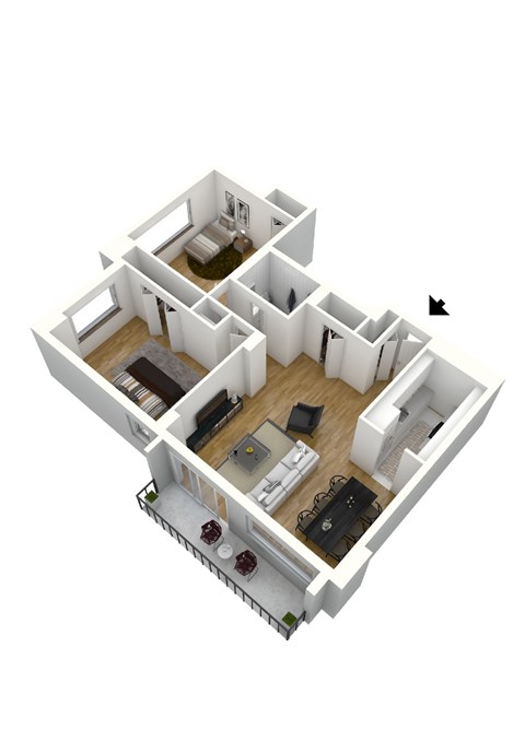 Floor plan for 2 beds, 1 bath, 1250 sqft